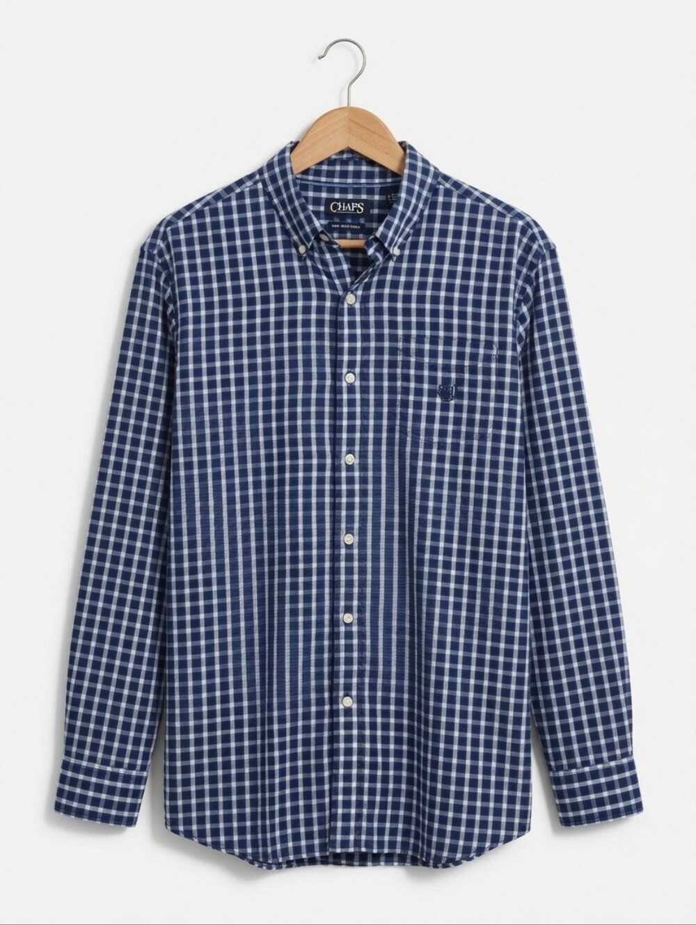 Chaps Men's Navy and White Checked Button-Down Shirt